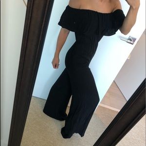 Black long sleeve off the shoulder jumpsuit